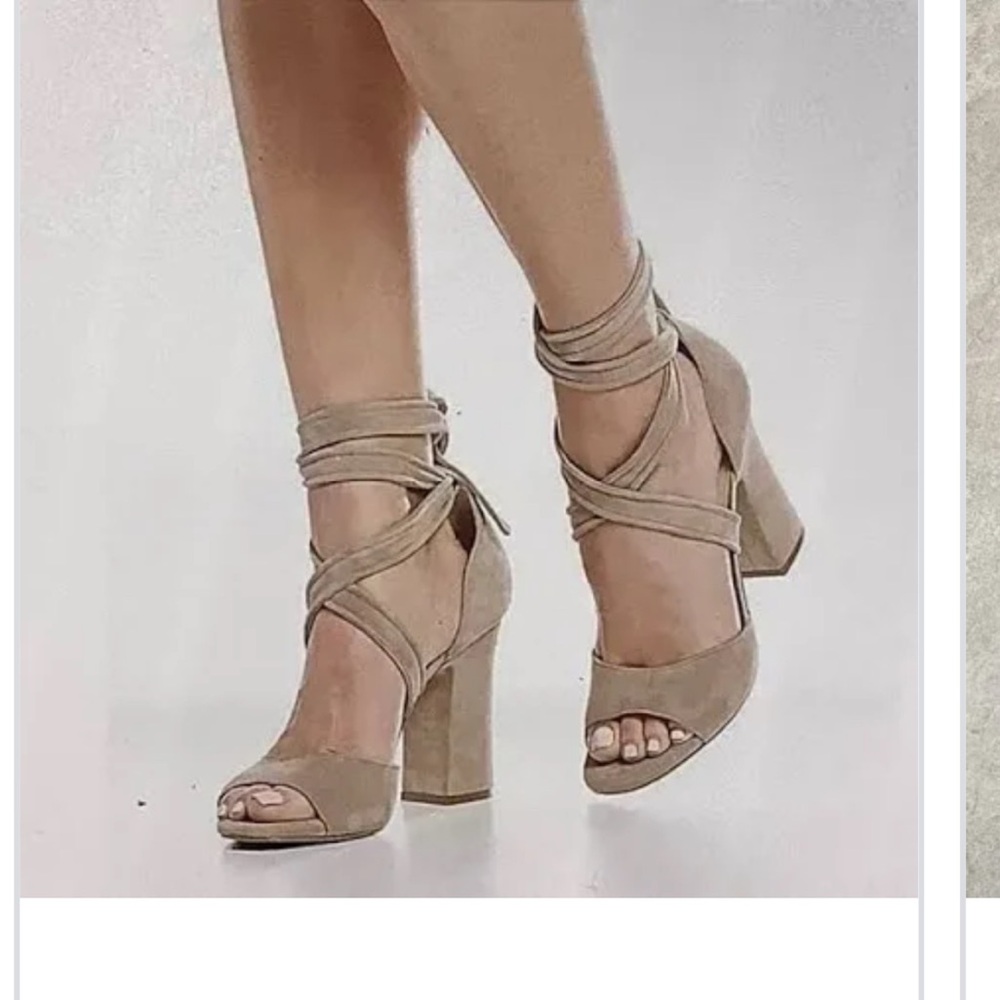 Karl Lagerfeld suede lace up peep toe heels with chunky heel